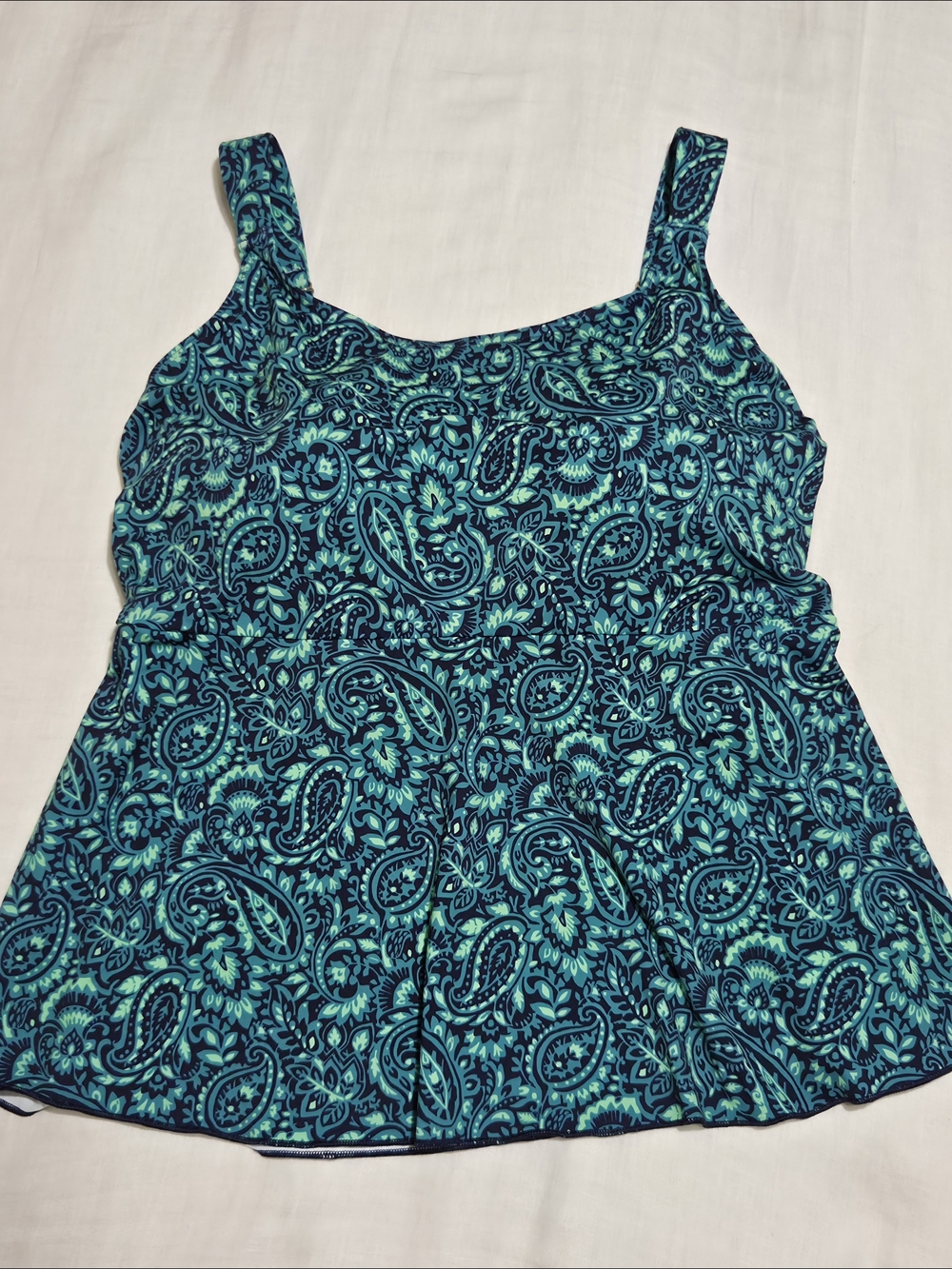 Lands' End Navy Emerald Paisley Flutter Tankini